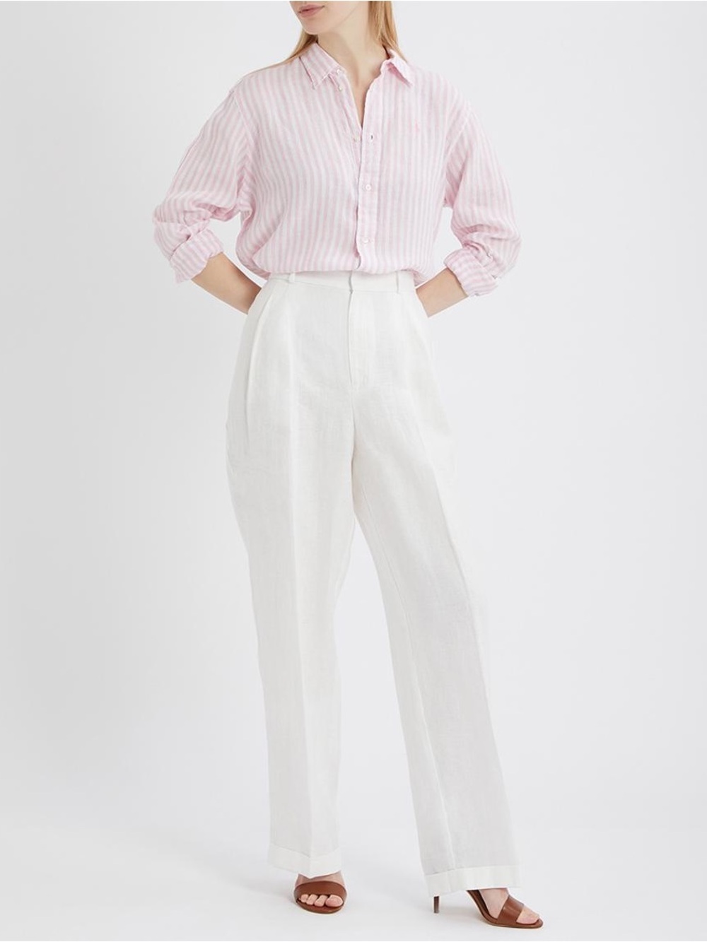 Polo Ralph Lauren Linen Relaxed Straight Leg High Rise Pleated White Pant 10 - Picture 13 of 13